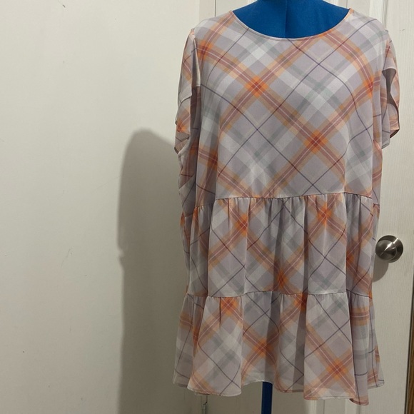 Penningtons women sheer lined plaid short sleeve long blouse. Size 2x. Used. - Picture 1 of 9